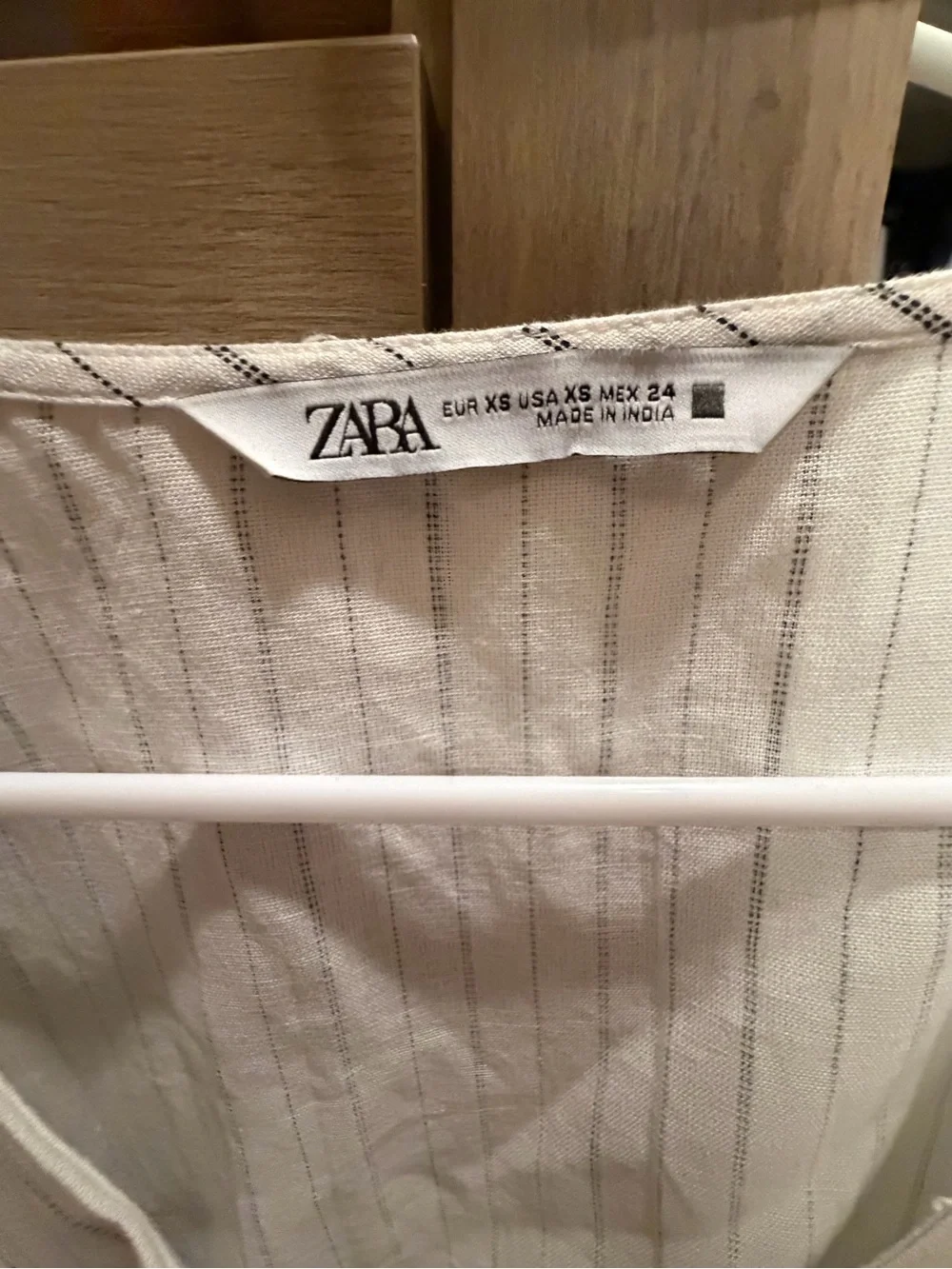 Zara Cream and Light Brown Striped V-Neck Smocked Waist Blouse